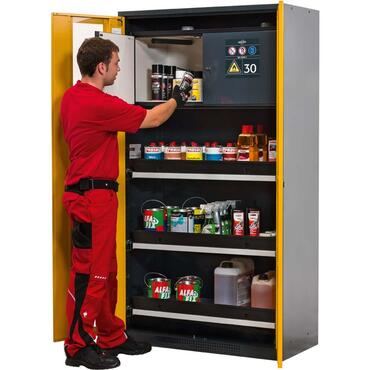 Chemical storage cabinet with safety box